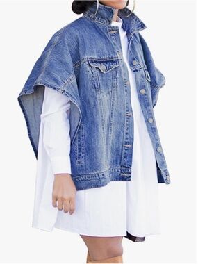 Denim Cape Jacket - Classic Medium Blue-((choose your size ))sm,med,Lg,xl,2x 3x
